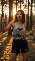 Stardust Veil | Rhinestone Tassel Festival Top