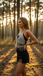 Stardust Veil | Rhinestone Tassel Festival Top