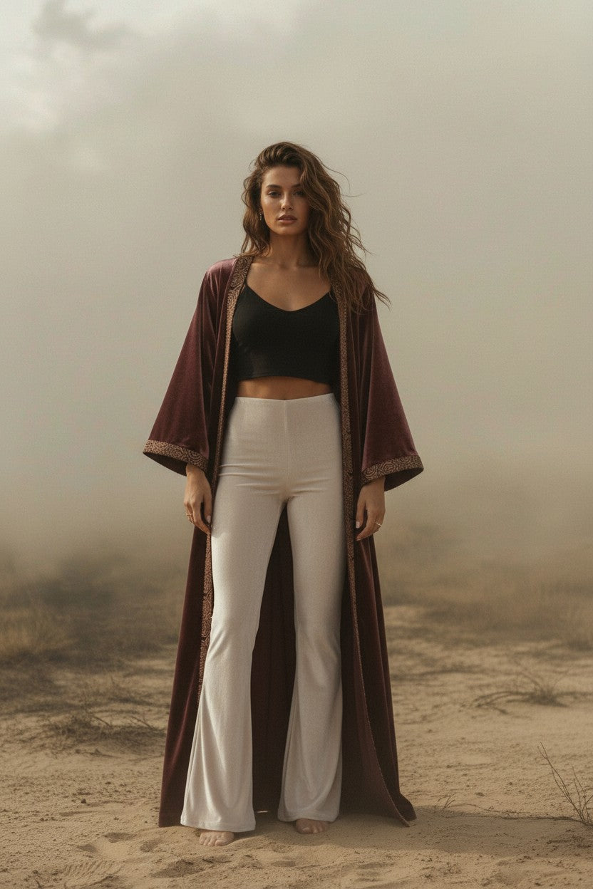 Solar Flare  |  Cream Stretch Velvet Flares